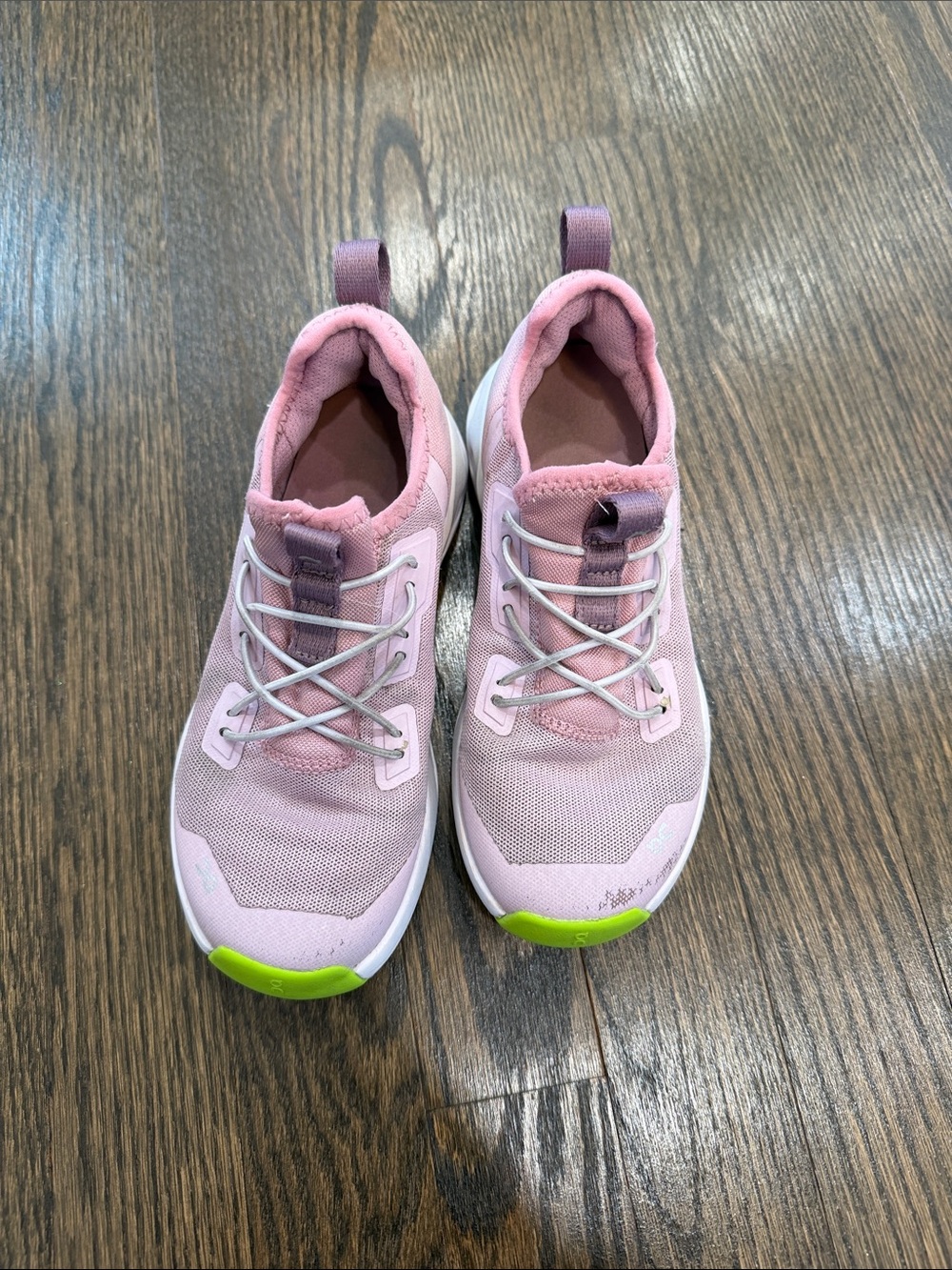 On Running Kids Pink Sneakers with Lime Toe Accent